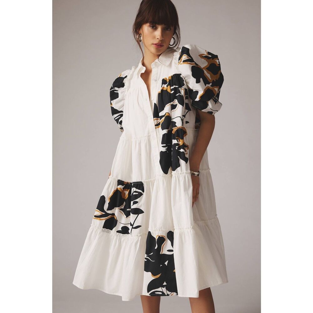 Anthropologie Forever That Girl Puff-Sleeve Shirt Dress